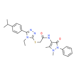 ChemSpider 2D Image | N-(1,5-Dimethyl-3-oxo-2-phenyl-2,3-dihydro-1H-pyrazol-4-yl)-2-{[4-ethyl-5-(4-isopropylphenyl)-4H-1,2,4-triazol-3-yl]sulfanyl}acetamide | C26H30N6O2S