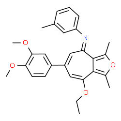 ChemSpider 2D Image | (4E)-6-(3,4-Dimethoxyphenyl)-8-ethoxy-1,3-dimethyl-N-(3-methylphenyl)-4H-cyclohepta[c]furan-4-imine | C28H29NO4