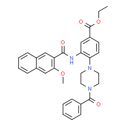 ChemSpider 2D Image | Ethyl 4-(4-benzoyl-1-piperazinyl)-3-[(3-methoxy-2-naphthoyl)amino]benzoate | C32H31N3O5