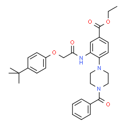 ChemSpider 2D Image | Ethyl 4-(4-benzoylpiperazin-1-yl)-3-{[(4-tert-butylphenoxy)acetyl]amino}benzoate | C32H37N3O5