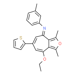 ChemSpider 2D Image | (4E)-8-Ethoxy-1,3-dimethyl-N-(3-methylphenyl)-6-(2-thienyl)-4H-cyclohepta[c]furan-4-imine | C24H23NO2S