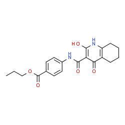 ChemSpider 2D Image | Propyl 4-{[(2-hydroxy-4-oxo-1,4,5,6,7,8-hexahydro-3-quinolinyl)carbonyl]amino}benzoate | C20H22N2O5