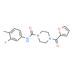 ChemSpider 2D Image | N-(3-Fluoro-4-methylphenyl)-4-(2-furoyl)-1-piperazinecarboxamide | C17H18FN3O3