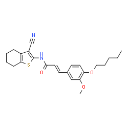 ChemSpider 2D Image | (2E)-N-(3-Cyano-4,5,6,7-tetrahydro-1-benzothiophen-2-yl)-3-[3-methoxy-4-(pentyloxy)phenyl]acrylamide | C24H28N2O3S