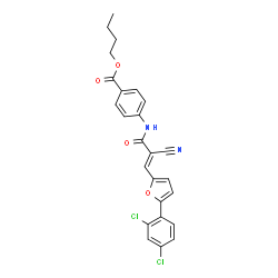 ChemSpider 2D Image | Butyl 4-({(2E)-2-cyano-3-[5-(2,4-dichlorophenyl)-2-furyl]-2-propenoyl}amino)benzoate | C25H20Cl2N2O4