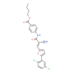 ChemSpider 2D Image | Butyl 4-({(2E)-2-cyano-3-[5-(2,5-dichlorophenyl)-2-furyl]-2-propenoyl}amino)benzoate | C25H20Cl2N2O4