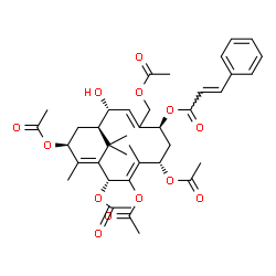 ChemSpider 2D Image | (1R,2R,5S,7S,8Z,10R,13S)-7,9,10,13-Tetraacetoxy-4-(acetoxymethyl)-2-hydroxy-8,12,15,15-tetramethylbicyclo[9.3.1]pentadeca-3,8,11-trien-5-yl (2E)-3-phenylacrylate | C39H48O13