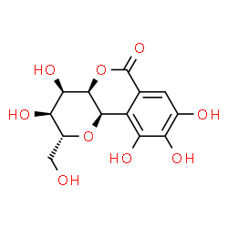 ChemSpider 2D Image | (2R,3S,4R,4aR,10bR)-3,4,8,9,10-Pentahydroxy-2-(hydroxymethyl)-3,4,4a,10b-tetrahydropyrano[3,2-c]isochromen-6(2H)-one | C13H14O9