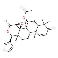 ChemSpider 2D Image | (4aS,6S,6aR,6bR,7aS,10R,10aS,12aS,12bS)-10-(3-Furyl)-4,4,6a,10a,12b-pentamethyl-3,8-dioxo-3,4,4a,5,6,6a,7a,8,10,10a,11,12,12a,12b-tetradecahydronaphtho[2,1-f]oxireno[d]isochromen-6-yl acetate | C28H34O7