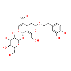 ChemSpider 2D Image | (2S,3Z,4R)-4-{2-[2-(3,4-Dihydroxyphenyl)ethoxy]-2-oxoethyl}-3-(2-hydroxyethylidene)-2-(beta-D-mannopyranosyloxy)-3,4-dihydro-2H-pyran-5-carboxylic acid | C24H30O14