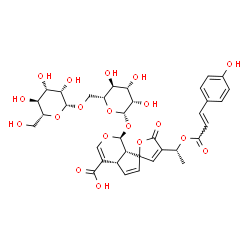 ChemSpider 2D Image | (1S,4aS,7aS)-4'-[(1R)-1-{[(2E)-3-(4-Hydroxyphenyl)-2-propenoyl]oxy}ethyl]-1-{[6-O-(beta-D-mannopyranosyl)-beta-D-mannopyranosyl]oxy}-5'-oxo-4a,7a-dihydro-1H,5'H-spiro[cyclopenta[c]pyran-7,2'-furan]-4-
carboxylic acid | C35H40O19