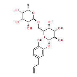 ChemSpider 2D Image | 5-Allyl-2-hydroxyphenyl 6-O-(6-deoxy-alpha-L-talopyranosyl)-beta-D-galactopyranoside | C21H30O11
