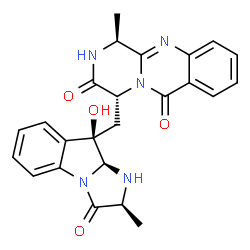 ChemSpider 2D Image | (1S,4R)-4-{[(2S,9R,9aS)-9-Hydroxy-2-methyl-3-oxo-2,3,9,9a-tetrahydro-1H-imidazo[1,2-a]indol-9-yl]methyl}-1-methyl-2H-pyrazino[2,1-b]quinazoline-3,6(1H,4H)-dione | C24H23N5O4