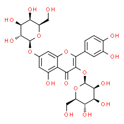 ChemSpider 2D Image | 2-(3,4-Dihydroxyphenyl)-5-hydroxy-3-(beta-D-mannopyranosyloxy)-4-oxo-4H-chromen-7-yl beta-D-galactopyranoside | C27H30O17