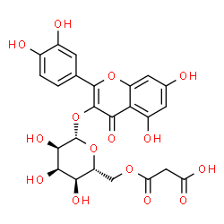 ChemSpider 2D Image | 2-(3,4-Dihydroxyphenyl)-5,7-dihydroxy-4-oxo-4H-chromen-3-yl 6-O-(carboxyacetyl)-beta-D-allopyranoside | C24H22O15