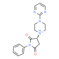 ChemSpider 2D Image | 1-[(3R)-2,5-Dioxo-1-phenyl-3-pyrrolidinyl]-4-(2-pyrimidinyl)piperazin-1-ium | C18H20N5O2