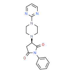 ChemSpider 2D Image | (3R)-1-Phenyl-3-[4-(2-pyrimidinyl)-1-piperazinyl]-2,5-pyrrolidinedione | C18H19N5O2