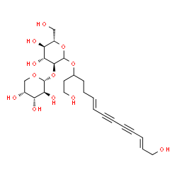 ChemSpider 2D Image | (6E,12E)-1,14-Dihydroxy-6,12-tetradecadiene-8,10-diyn-3-yl 2-O-alpha-D-arabinopyranosyl-L-glucopyranoside | C25H36O12