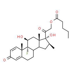 ChemSpider 2D Image | (8xi,11beta,14xi,16beta)-9-Fluoro-11,17-dihydroxy-16-methyl-3,20-dioxopregna-1,4-dien-21-yl valerate | C27H37FO6