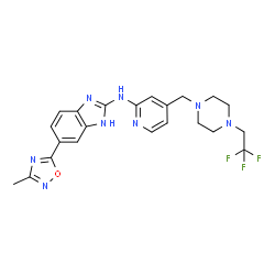 ChemSpider 2D Image | 6-(3-Methyl-1,2,4-oxadiazol-5-yl)-N-(4-{[4-(2,2,2-trifluoroethyl)-1-piperazinyl]methyl}-2-pyridinyl)-1H-benzimidazol-2-amine | C22H23F3N8O