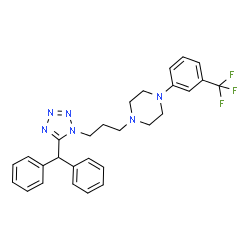 ChemSpider 2D Image | 1-{3-[5-(Diphenylmethyl)-1H-tetrazol-1-yl]propyl}-4-[3-(trifluoromethyl)phenyl]piperazine | C28H29F3N6