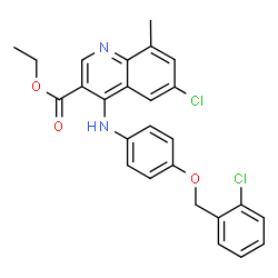 ChemSpider 2D Image | Ethyl 6-chloro-4-({4-[(2-chlorobenzyl)oxy]phenyl}amino)-8-methyl-3-quinolinecarboxylate | C26H22Cl2N2O3