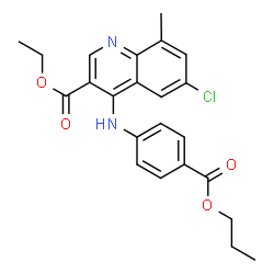 ChemSpider 2D Image | Ethyl 6-chloro-8-methyl-4-{[4-(propoxycarbonyl)phenyl]amino}-3-quinolinecarboxylate | C23H23ClN2O4