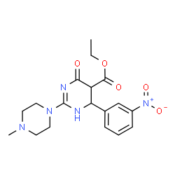 ChemSpider 2D Image | Ethyl 2-(4-methyl-1-piperazinyl)-4-(3-nitrophenyl)-6-oxo-1,4,5,6-tetrahydro-5-pyrimidinecarboxylate | C18H23N5O5
