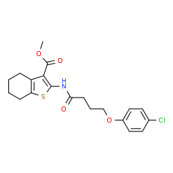 ChemSpider 2D Image | Methyl 2-{[4-(4-chlorophenoxy)butanoyl]amino}-4,5,6,7-tetrahydro-1-benzothiophene-3-carboxylate | C20H22ClNO4S
