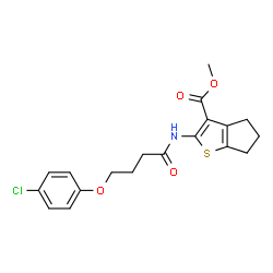 ChemSpider 2D Image | Methyl 2-{[4-(4-chlorophenoxy)butanoyl]amino}-5,6-dihydro-4H-cyclopenta[b]thiophene-3-carboxylate | C19H20ClNO4S