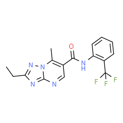 ChemSpider 2D Image | 2-Ethyl-7-methyl-N-[2-(trifluoromethyl)phenyl][1,2,4]triazolo[1,5-a]pyrimidine-6-carboxamide | C16H14F3N5O
