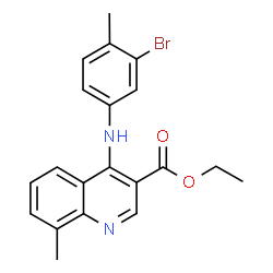 ChemSpider 2D Image | Ethyl 4-[(3-bromo-4-methylphenyl)amino]-8-methyl-3-quinolinecarboxylate | C20H19BrN2O2