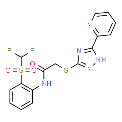 ChemSpider 2D Image | N-{2-[(Difluoromethyl)sulfonyl]phenyl}-2-{[5-(2-pyridinyl)-1H-1,2,4-triazol-3-yl]sulfanyl}acetamide | C16H13F2N5O3S2