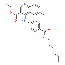 ChemSpider 2D Image | Ethyl 4-({4-[(hexyloxy)carbonyl]phenyl}amino)-6-methyl-3-quinolinecarboxylate | C26H30N2O4