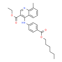 ChemSpider 2D Image | Ethyl 4-({4-[(hexyloxy)carbonyl]phenyl}amino)-8-methyl-3-quinolinecarboxylate | C26H30N2O4