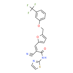ChemSpider 2D Image | (2Z)-2-Cyano-N-(1,3-thiazol-2-yl)-3-(5-{[3-(trifluoromethyl)phenoxy]methyl}-2-furyl)acrylamide | C19H12F3N3O3S