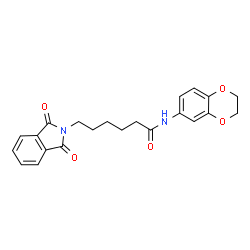 ChemSpider 2D Image | N-(2,3-Dihydro-1,4-benzodioxin-6-yl)-6-(1,3-dioxo-1,3-dihydro-2H-isoindol-2-yl)hexanamide | C22H22N2O5