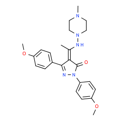 ChemSpider 2D Image | (4Z)-2,5-Bis(4-methoxyphenyl)-4-{1-[(4-methyl-1-piperazinyl)amino]ethylidene}-2,4-dihydro-3H-pyrazol-3-one | C24H29N5O3