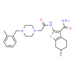 ChemSpider 2D Image | 6-Methyl-2-({[4-(2-methylbenzyl)-1-piperazinyl]acetyl}amino)-4,5,6,7-tetrahydro-1-benzothiophene-3-carboxamide | C24H32N4O2S