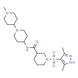ChemSpider 2D Image | 1-[(3,5-Dimethyl-1H-pyrazol-4-yl)sulfonyl]-N-(1'-methyl-1,4'-bipiperidin-4-yl)-3-piperidinecarboxamide | C22H38N6O3S