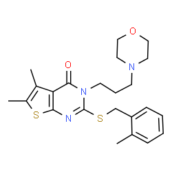 ChemSpider 2D Image | 5,6-Dimethyl-2-[(2-methylbenzyl)sulfanyl]-3-[3-(4-morpholinyl)propyl]thieno[2,3-d]pyrimidin-4(3H)-one | C23H29N3O2S2