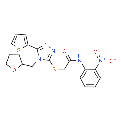 ChemSpider 2D Image | N-(2-Nitrophenyl)-2-{[4-(tetrahydro-2-furanylmethyl)-5-(2-thienyl)-4H-1,2,4-triazol-3-yl]sulfanyl}acetamide | C19H19N5O4S2