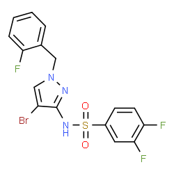ChemSpider 2D Image | N-[4-Bromo-1-(2-fluorobenzyl)-1H-pyrazol-3-yl]-3,4-difluorobenzenesulfonamide | C16H11BrF3N3O2S
