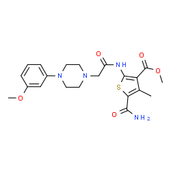ChemSpider 2D Image | Methyl 5-carbamoyl-2-({[4-(3-methoxyphenyl)-1-piperazinyl]acetyl}amino)-4-methyl-3-thiophenecarboxylate | C21H26N4O5S