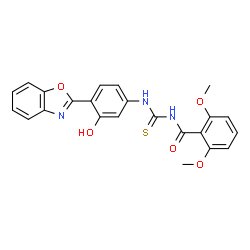 ChemSpider 2D Image | N-{[4-(1,3-Benzoxazol-2-yl)-3-hydroxyphenyl]carbamothioyl}-2,6-dimethoxybenzamide | C23H19N3O5S