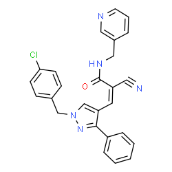 ChemSpider 2D Image | (2Z)-3-[1-(4-Chlorobenzyl)-3-phenyl-1H-pyrazol-4-yl]-2-cyano-N-(3-pyridinylmethyl)acrylamide | C26H20ClN5O