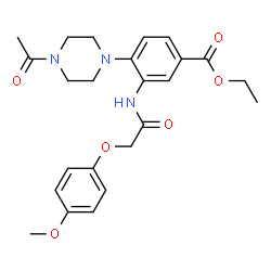 ChemSpider 2D Image | Ethyl 4-(4-acetyl-1-piperazinyl)-3-{[(4-methoxyphenoxy)acetyl]amino}benzoate | C24H29N3O6