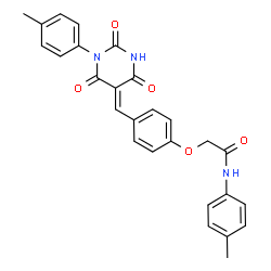 ChemSpider 2D Image | N-(4-Methylphenyl)-2-(4-{(E)-[1-(4-methylphenyl)-2,4,6-trioxotetrahydro-5(2H)-pyrimidinylidene]methyl}phenoxy)acetamide | C27H23N3O5