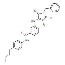 ChemSpider 2D Image | 3-[(1-Benzyl-4-chloro-2,5-dioxo-2,5-dihydro-1H-pyrrol-3-yl)amino]-N-(4-butylphenyl)benzamide | C28H26ClN3O3