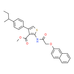 ChemSpider 2D Image | Methyl 4-(4-sec-butylphenyl)-2-{[(2-naphthyloxy)acetyl]amino}-3-thiophenecarboxylate | C28H27NO4S